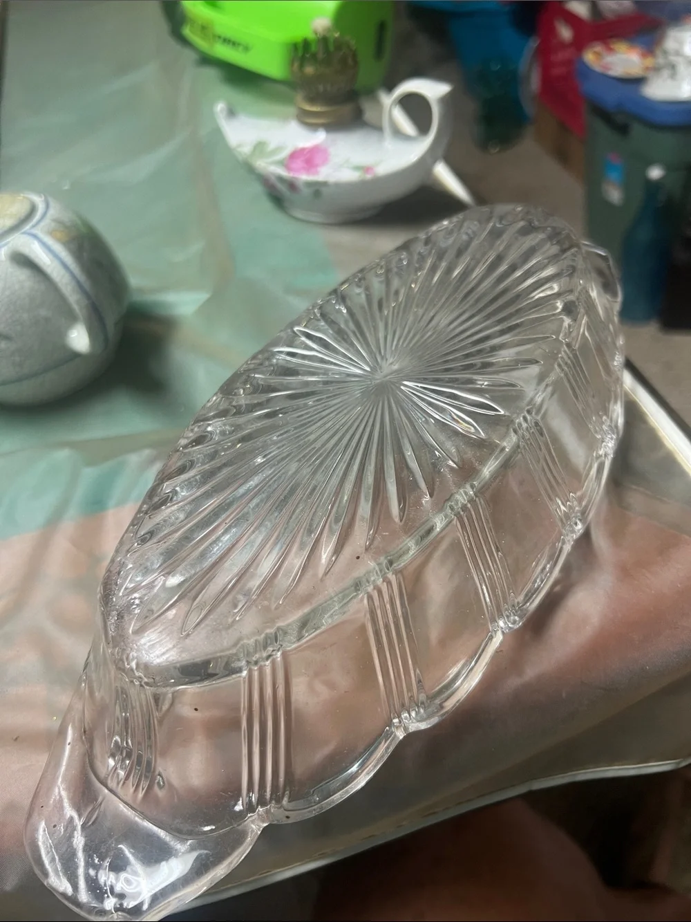 Vintage Clear Pressed Glass Serving Dish - Scalloped Oval Bowl